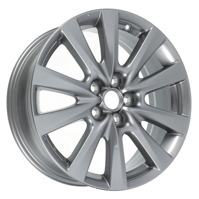 Silver car wheel rim on a white background