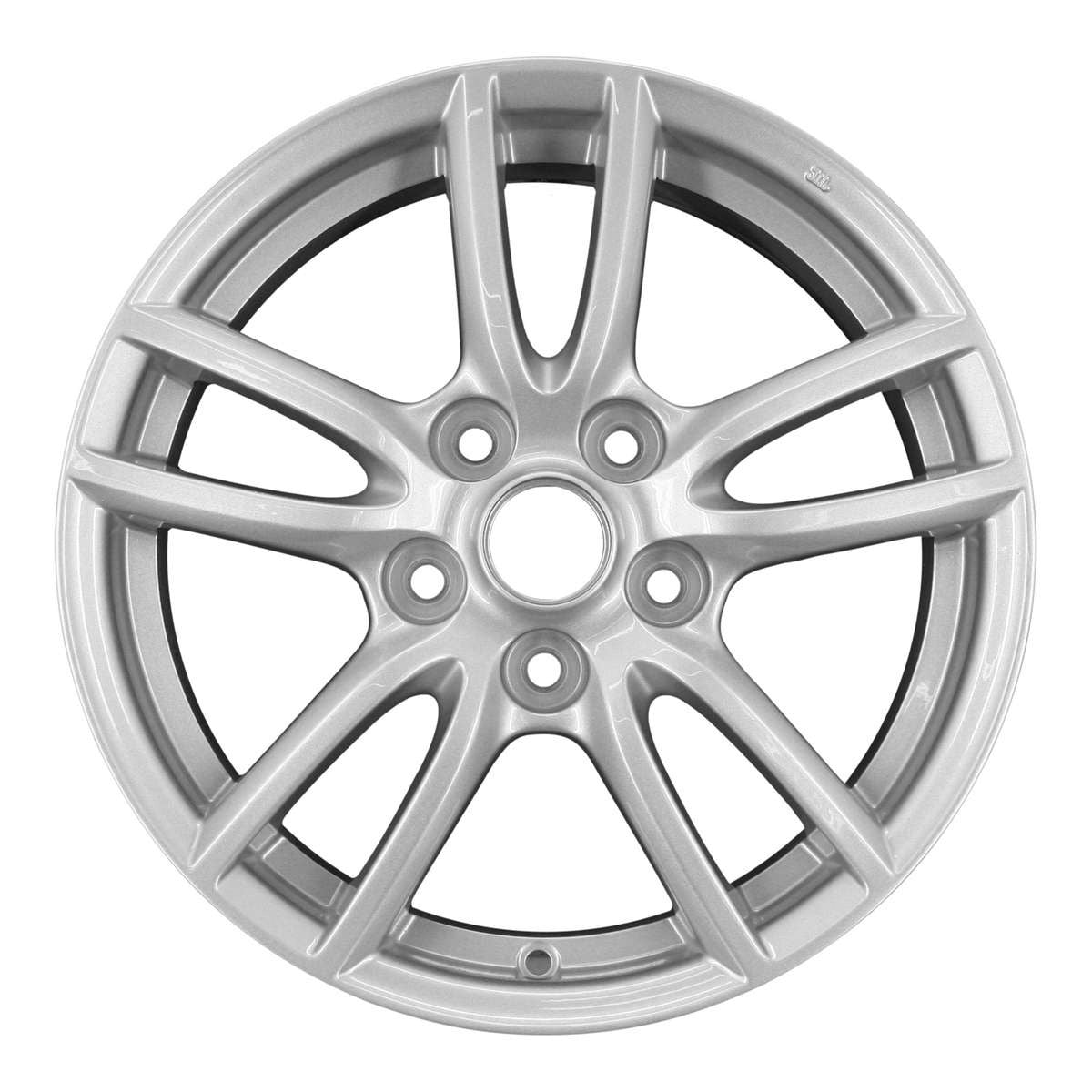 Silver car wheel rim on a white background