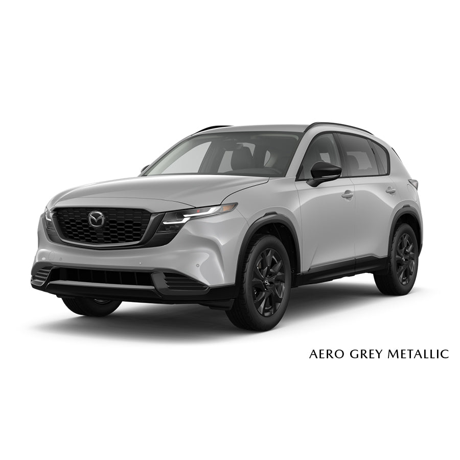 White Mazda SUV on a white background with 'Aero Grey Metallic' text.