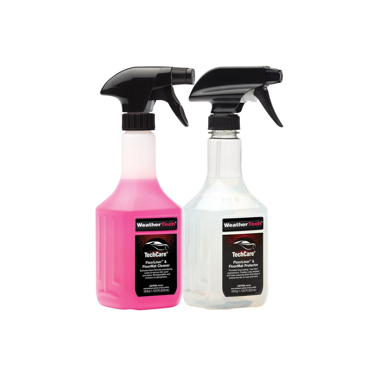 Two spray bottles with black nozzles on a white background