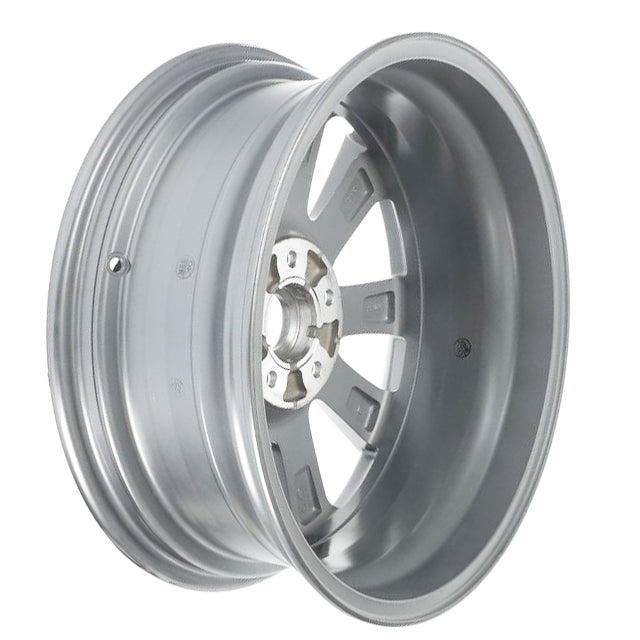 Silver alloy wheel on a white background