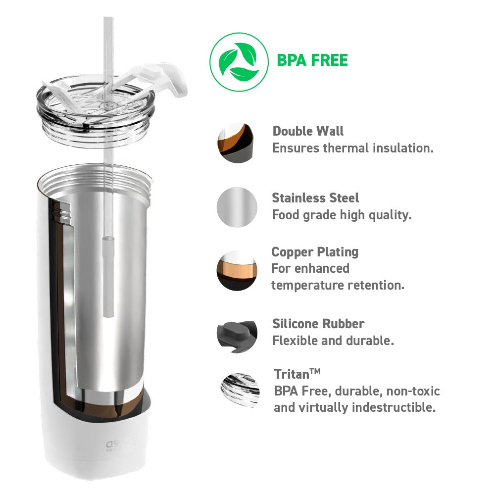 Tumbler — 20 oz. Aqualina w/ Built-In Straw (White) | Mazda × Asobu
