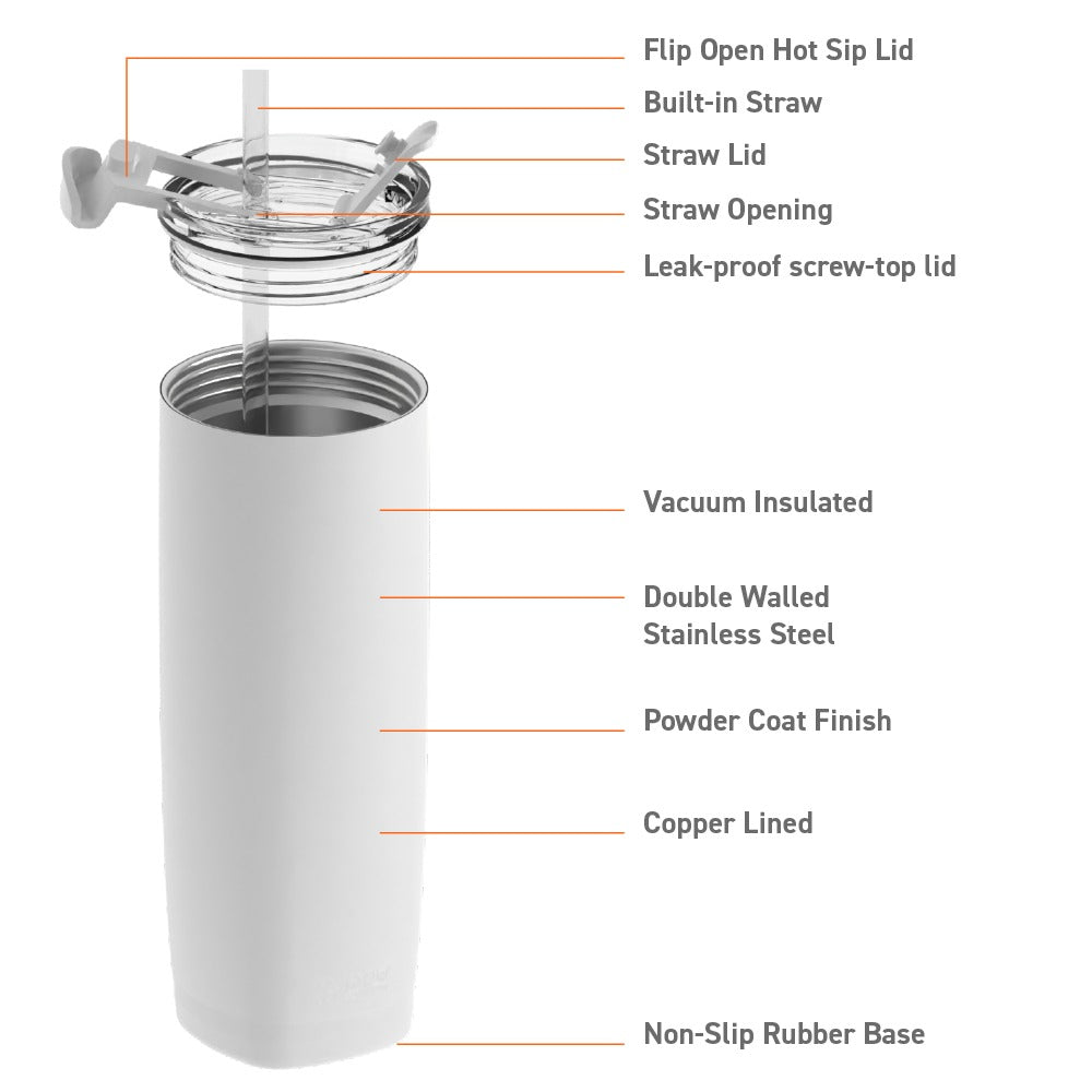 Tumbler — 20 oz. Aqualina w/ Built-In Straw (White) | Mazda × Asobu