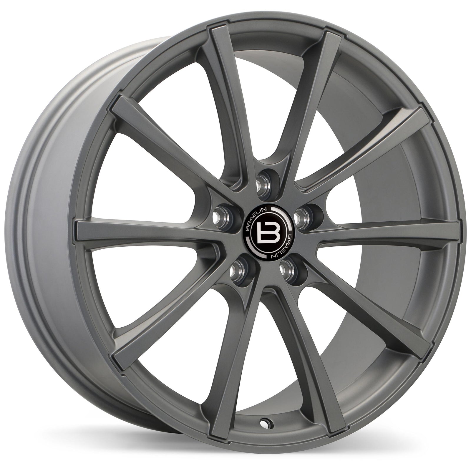 Gray alloy wheel with a brand logo on a white background