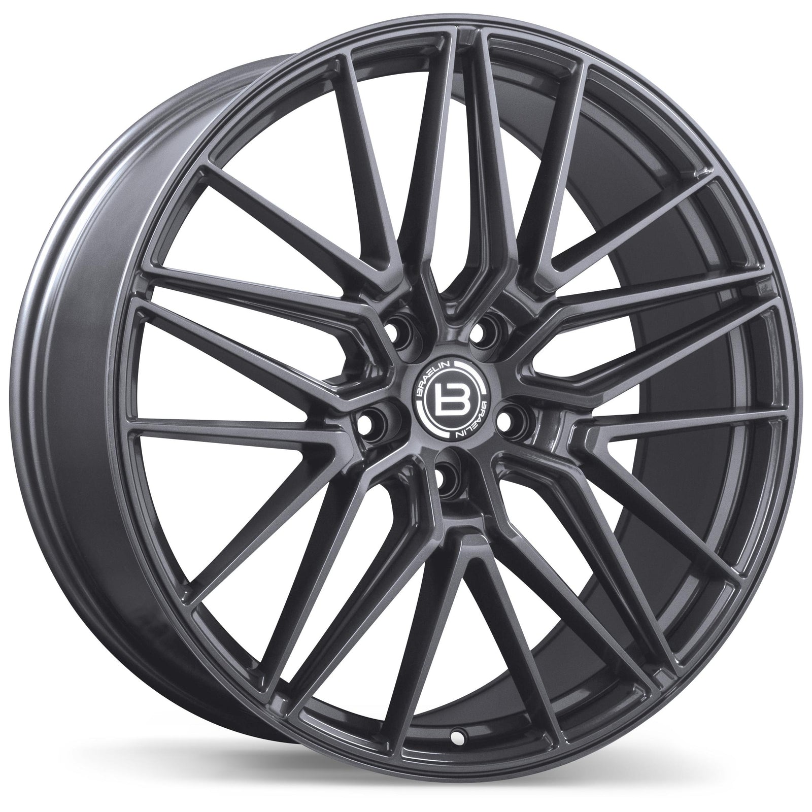 Black alloy wheel with a brand logo on a white background
