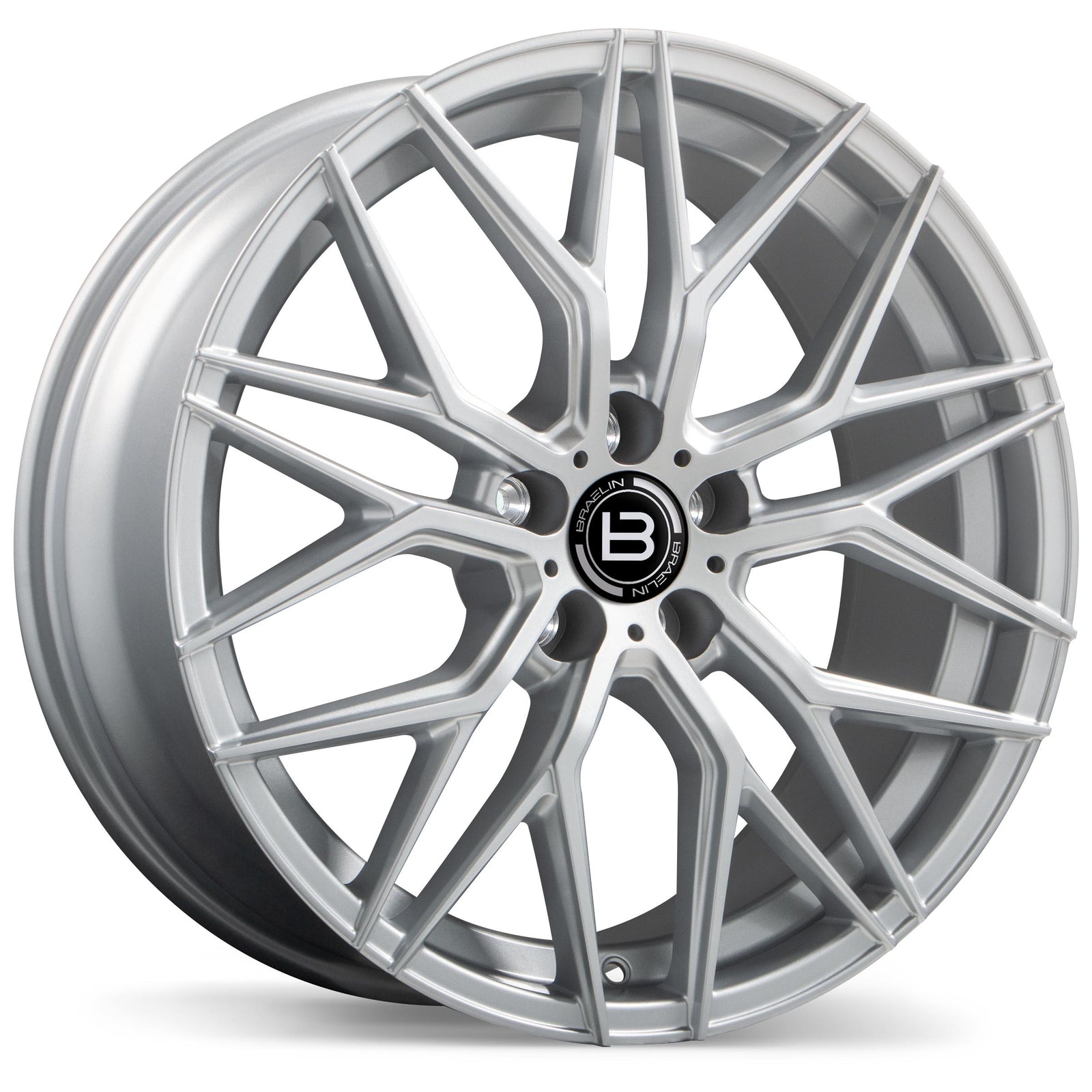 Car wheel rim with a brand logo on a white background