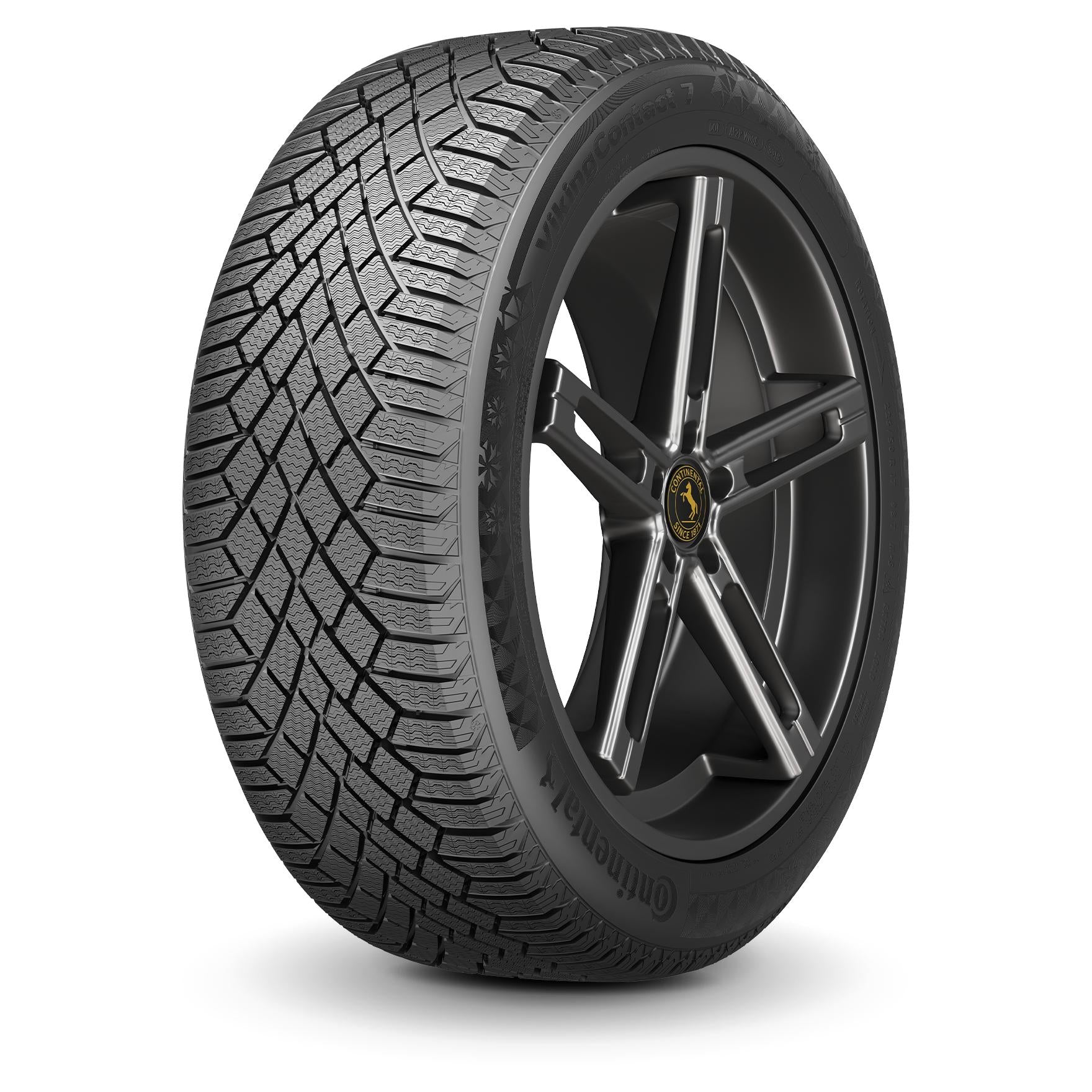 Car tire with a detailed tread pattern on a white background