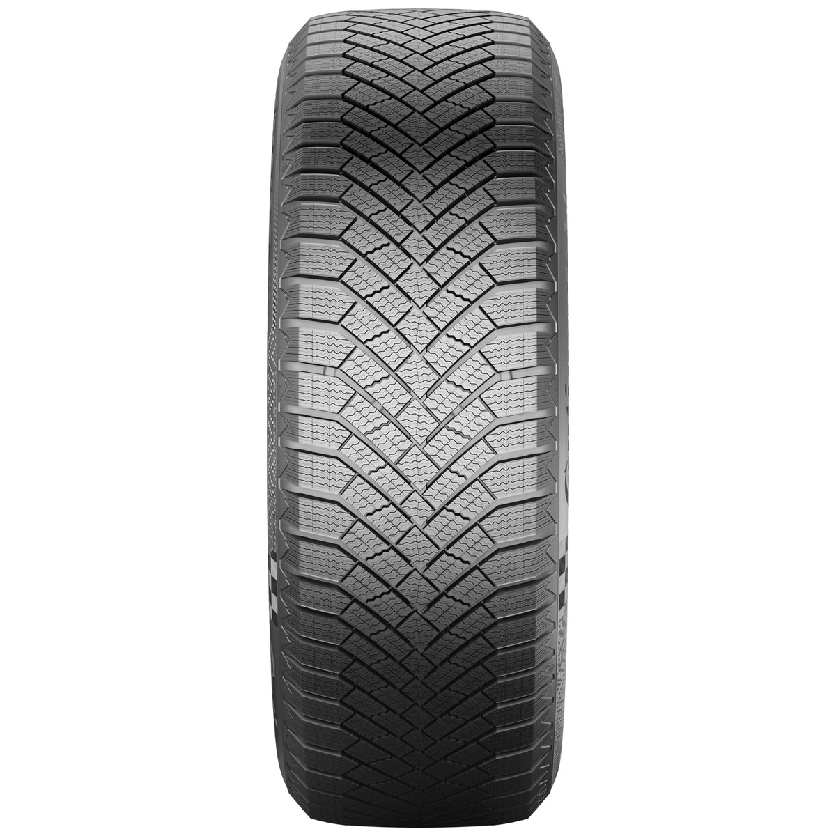 Car tire with tread pattern on a white background