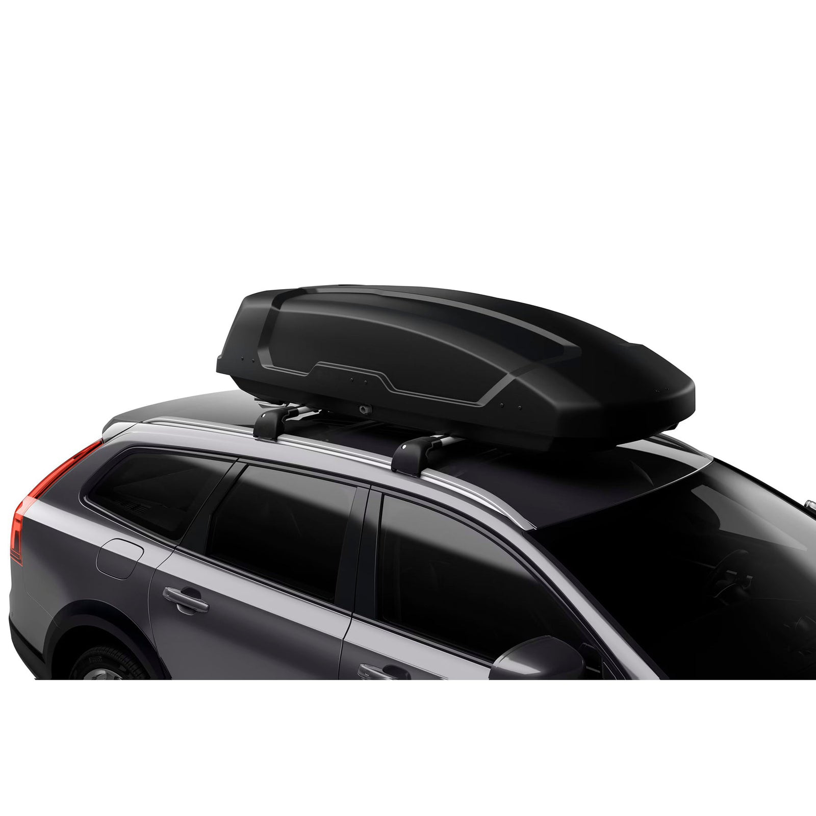Roof box on a car with a white background