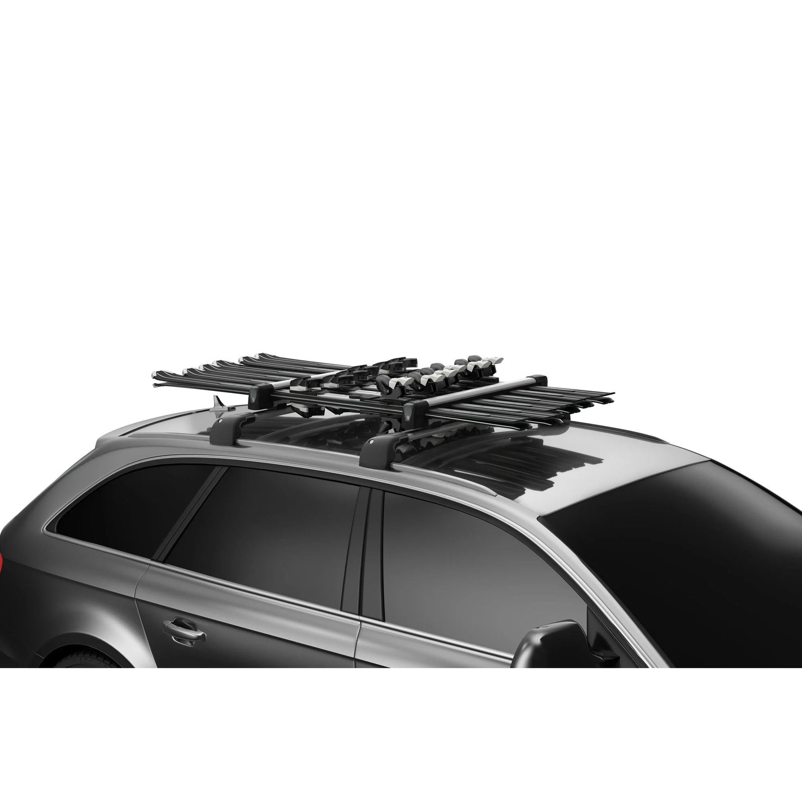 Car with a ski rack on a white background