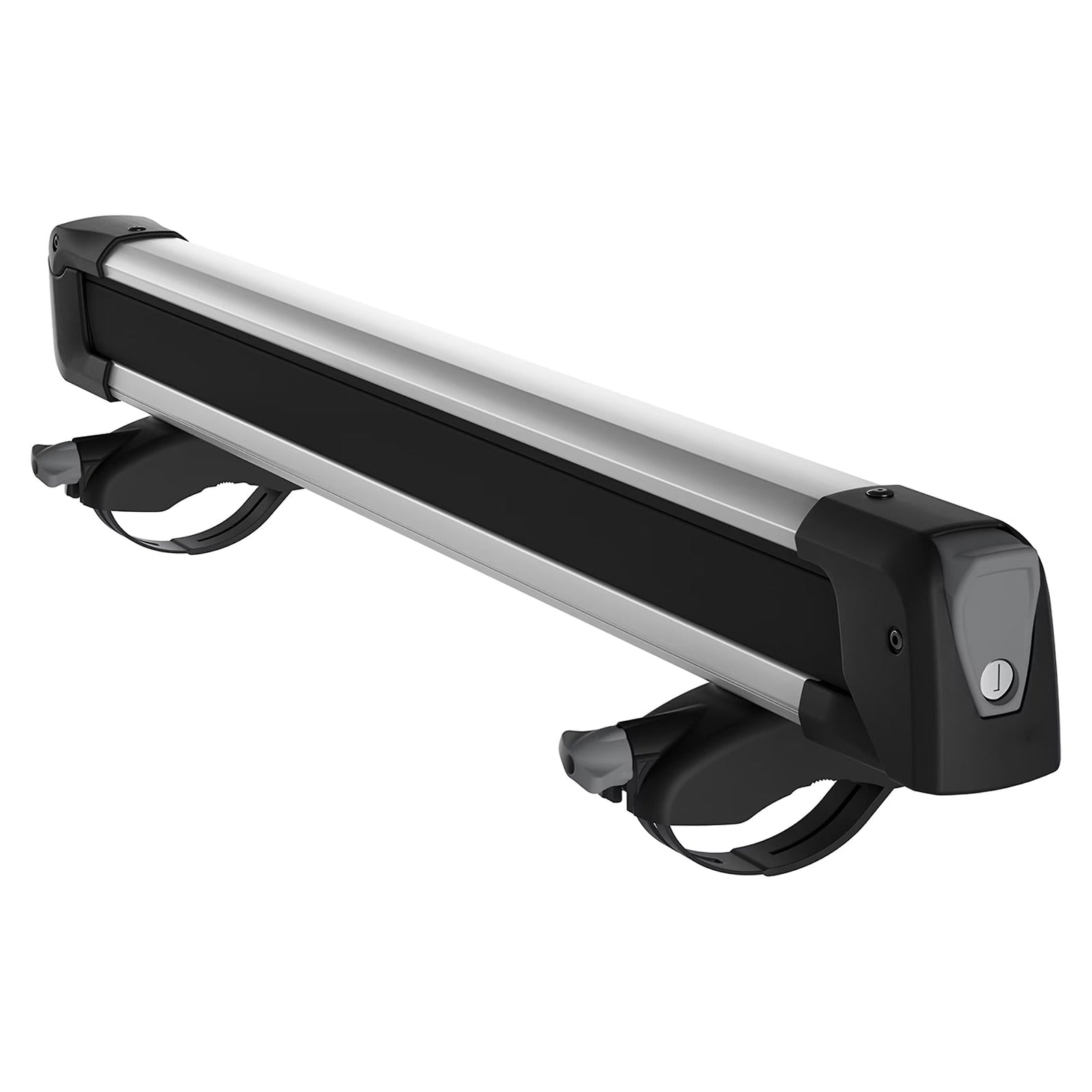 Black and silver bike light bar on a white background