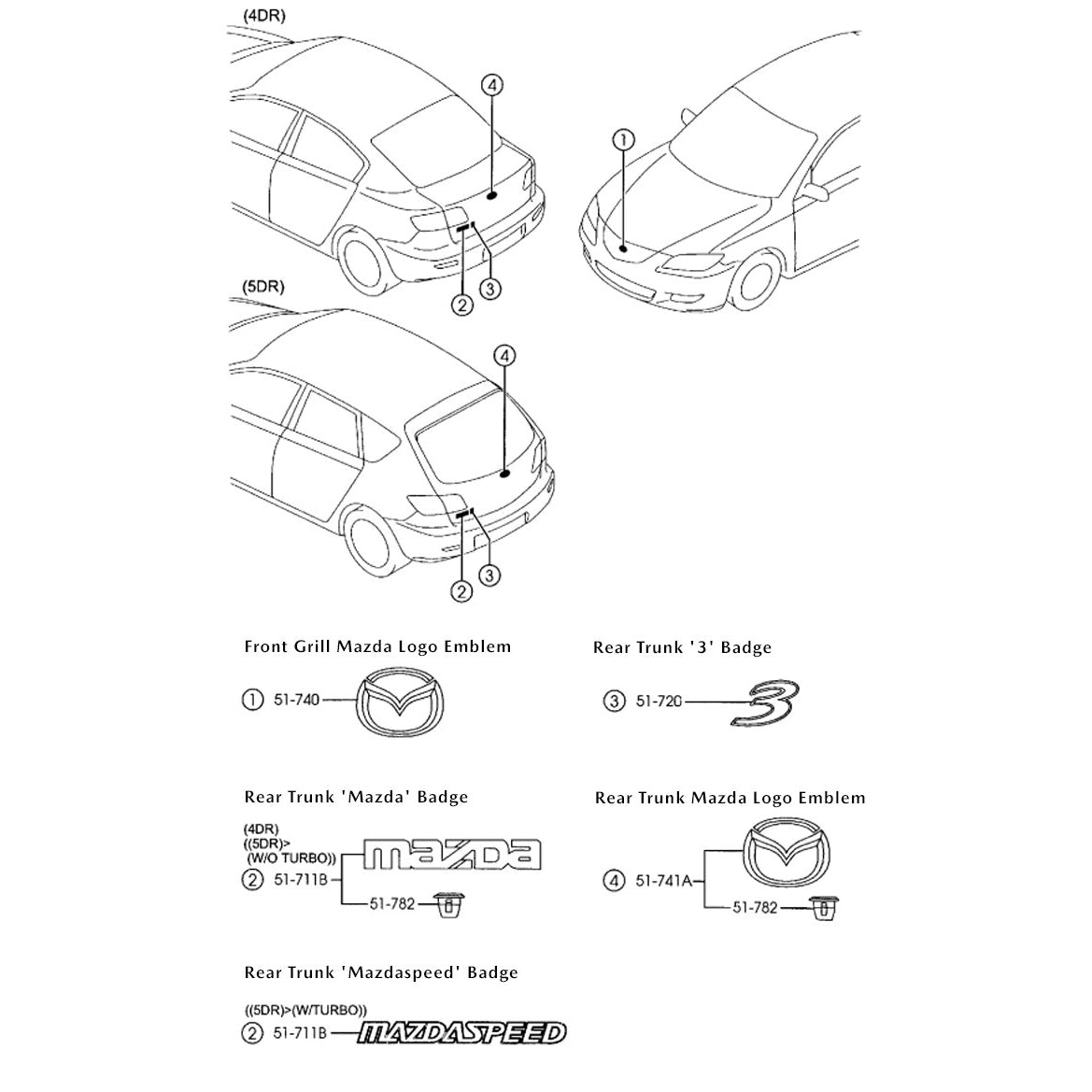 Mazda3 Emblems, Badging | Mazda3 Hatchback, Mazdaspeed3 (2004-2009)