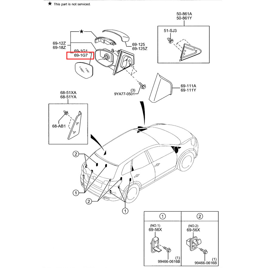 Side View Mirror Glass (Right Side) | Mazda2 (2011-2013)